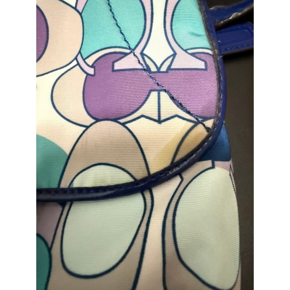 Coach Kyra Scarf Print Flap Crossbody Bag Purple Multicolor Patent Leather Trim - Picture 14 of 16